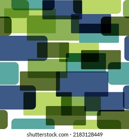 A vector seamless pattern consisting of many colored rectangles partially overlapping each other.  Abstract modern painting in mondrian style, seamless pattern