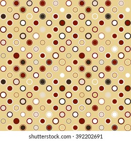 Vector seamless pattern. Consists of geometric elements arranged on yellow background.The elements have a round shape and different color.