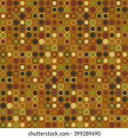 Vector seamless pattern. Consists of geometric elements arranged on darkgoldenrod.The elements have round shape and different color. Useful as design element for texture,pattern,artistic compositions.