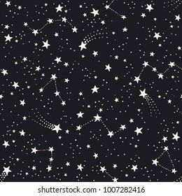 Vector seamless pattern with constellations and stars. Astronomical background 
