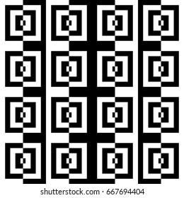 Vector seamless pattern. Contemporary background, figurative design with striped black white lines and broken square. Backdrop, texture with optical illusion effect. Psychedelic tile in op art style.