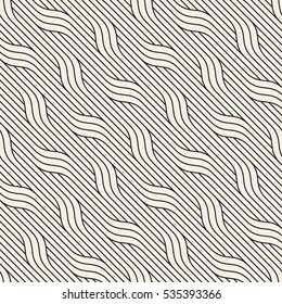 Vector seamless pattern. Contemporary stylish texture. Geometric striped ornament. Monochrome linear braids with regular waves.