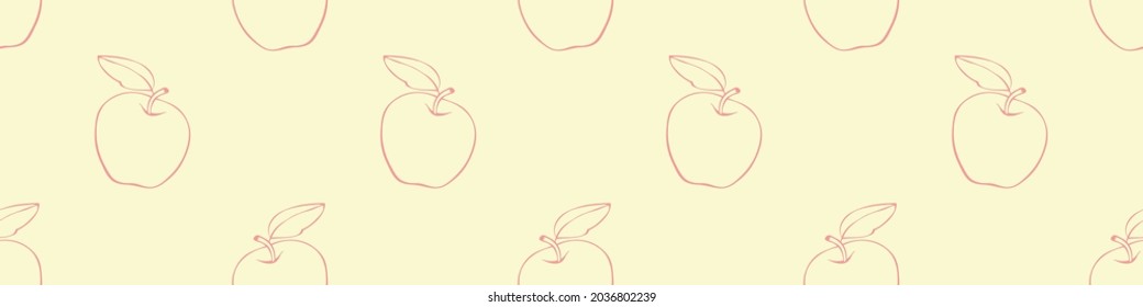 Vector seamless pattern with contour apples in doodle style. Hand-drawn fruit background and texture, isolated.