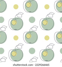 Vector seamless pattern with a contour of apples and spots. Fruits outline wallpaper.