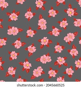 vector seamless pattern contour floral  with opened leaves and buds on a contrasting background. Botanical illustration for fabrics, textiles, wallpapers, papers, backgrounds.