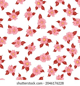 vector seamless pattern contour floral  with opened leaves and buds on a contrasting background. Botanical illustration for fabrics, textiles, wallpapers, papers, backgrounds.