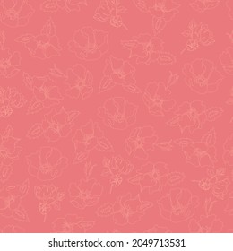 vector seamless pattern contour floral  with opened leaves and buds on a contrasting background . Botanical illustration for fabrics, textiles, wallpapers, papers, backgrounds.