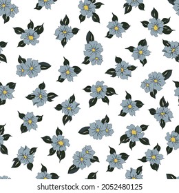 vector seamless pattern contour floral  with opened leaves and buds on a contrasting background. Botanical illustration for fabrics, textiles, wallpapers, papers, backgrounds.