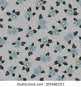 vector seamless pattern contour floral  with opened leaves and buds on a contrasting background. Botanical illustration for fabrics, textiles, wallpapers, papers, backgrounds.
