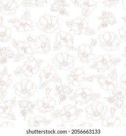 vector seamless pattern contour floral  with opened leaves and buds on a contrasting background . Botanical illustration for fabrics, textiles, wallpapers, papers, backgrounds.