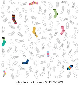 Vector seamless pattern Contour image of socks on white background. Textiles, wrapping paper, design