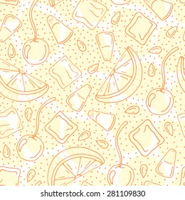 Vector seamless pattern with contour lemon, cherry and ice