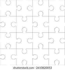 Vector seamless pattern of contour puzzles on white background. Outline texture and educational game for wallpaper and fabrics