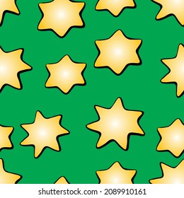 Vector Seamless pattern with contour yellow stars isolated on white background. Magic texture of the night sky, space