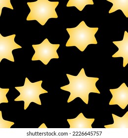 Vector Seamless pattern with contour yellow stars isolated on black background. Magic texture of the night sky, space