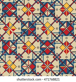 Vector seamless pattern of contoured intersecting square ornaments