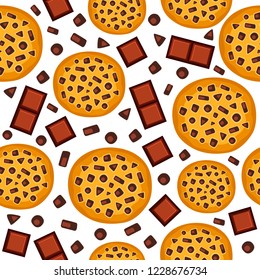 Vector seamless pattern with cookies and chocolate on white background