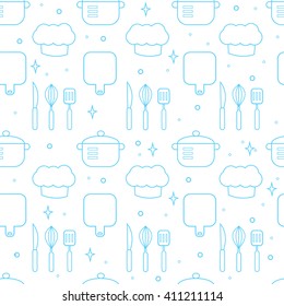 
Vector seamless pattern of cooking theme in line style.