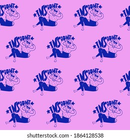 Vector seamless pattern with cool girl and insight signature. Doodle concept is suitable for clothing print