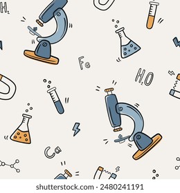 Vector seamless pattern: cool science.  
Creative kids texture for fabric, wrapping, textile, wallpaper, apparel.