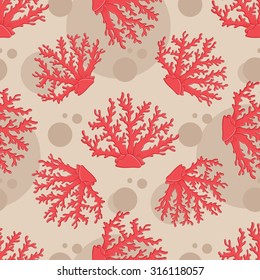 Vector seamless pattern with coral.  Colorful background for your design
