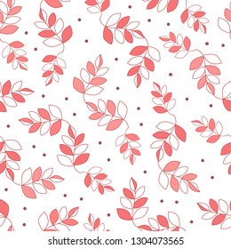 Vector seamless pattern with coral leaves on a white background.