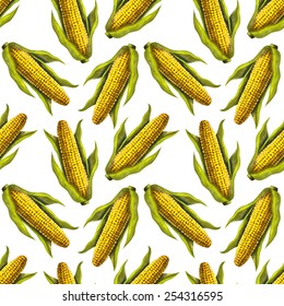 Vector seamless pattern with corn. Hand drawn vector illustration.