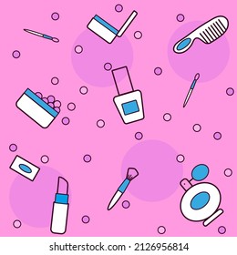 Vector seamless pattern. Cosmetics on a pink background