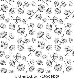 Vector seamless pattern with cotton bolls; for wrapping paper, packaging, fabric, textile.
