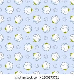 Vector seamless pattern with cotton plant on blue background. Perfect for wrapping paper or fabric. 