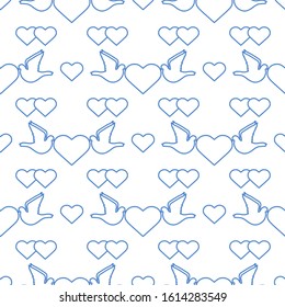 Vector seamless pattern Couple of pigeon with heart. Valentine's day, wedding, Birthday, Mother's day, Father's day Romantic background Flying dove bird Love concept Design for wrapping, fabric, print
