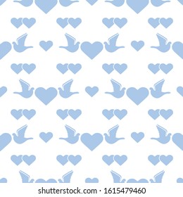 Vector seamless pattern Couple of pigeon with heart. Valentine's day, wedding, Birthday, Mother's day, Father's day Romantic background Flying dove bird Love concept Design for wrapping, fabric, print