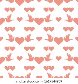 Vector seamless pattern Couple of pigeon with heart. Valentine's day, wedding, Birthday, Mother's day, Father's day Romantic background Flying dove bird Love concept Design for wrapping, fabric, print