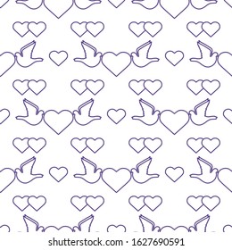 Vector seamless pattern Couple of pigeon with heart. Valentine's day, wedding, Birthday, Mother's day, Father's day Romantic background Flying dove bird Love concept Design for wrapping, fabric, print