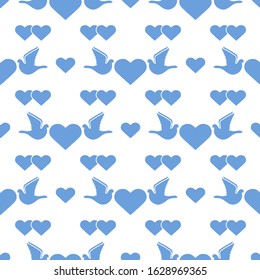 Vector seamless pattern Couple of pigeon with heart. Valentine's day, wedding, Birthday, Mother's day, Father's day Romantic background Flying dove bird Love concept Design for wrapping, fabric, print