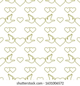 Vector seamless pattern Couple of pigeon with heart. Valentine's day, wedding, Birthday, Mother's day, Father's day Romantic background Flying dove bird Love concept Design for wrapping, fabric, print