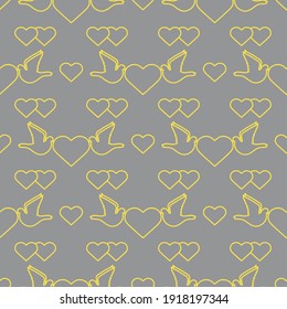 Vector seamless pattern Couple of pigeon with heart. Valentine's day, wedding, Birthday, Mother's day, Father's day Romantic background Flying dove bird Love concept Illuminating and Ultimate Gray.