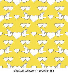 Vector seamless pattern Couple of pigeon with heart. Valentine's day, wedding, Birthday, Mother's day, Father's day Romantic background Flying dove bird Love concept Illuminating and Ultimate Gray.