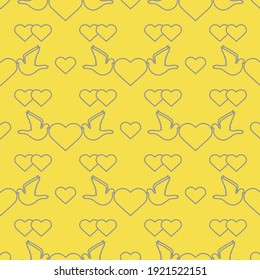 Vector seamless pattern Couple of pigeon with heart. Valentine's day, wedding, Birthday, Mother's day, Father's day Romantic background Flying dove bird Love concept Illuminating and Ultimate Gray.