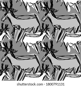 Vector seamless pattern with a cow, deer, roe deer or other artiodactyl.