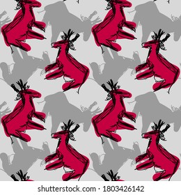 Vector seamless pattern with a cow, deer, roe deer or other artiodactyl.