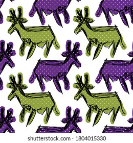 Vector seamless pattern with a cow, deer, roe deer or other artiodactyl.  Print on T-shirts, bags and other fashion products. Design children's clothing and accessories.