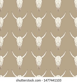 Vector Seamless Pattern of Cows Skull on Brown Background
