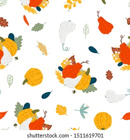 vector seamless pattern. Cozy time cartoon style illustration. set of pumpkins