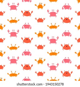 Vector seamless pattern with crabs. Hand-drawn doodle. Isolated on a white background. Design for children.
