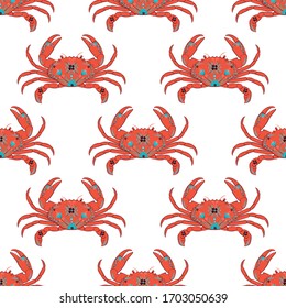 vector seamless pattern with crabs on a white background. vector pattern