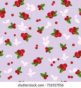 Vector seamless pattern with Cranberries. Beautiful exotic fruits for decoration, fabric, textile, wrapping paper and other decoration design. 