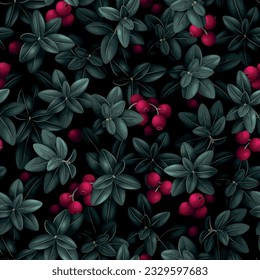 Vector seamless pattern with cranberry and leaves