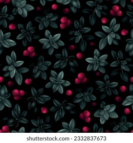 Vector seamless pattern with cranberry and leaves