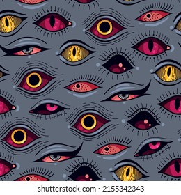Vector seamless pattern with creepy demon eyes